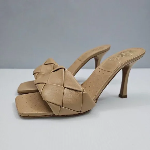 Vince Camuto Brelanie Braided Sandal Womens 8 Tan Woven Leather Mule Heels NEW - Picture 14 of 14